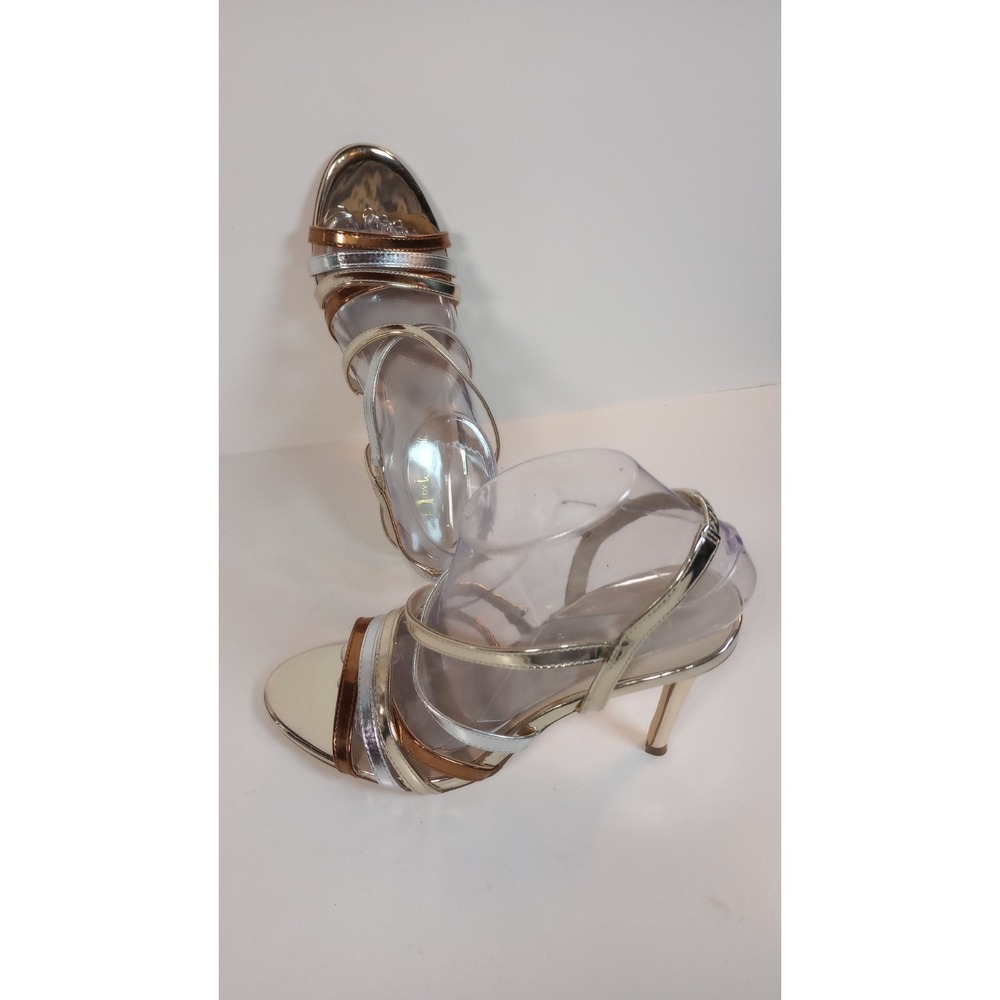Angelica 3 Tone Metallic Strap Heel Nicole Miller 8.5 Formal Bridal Party READ